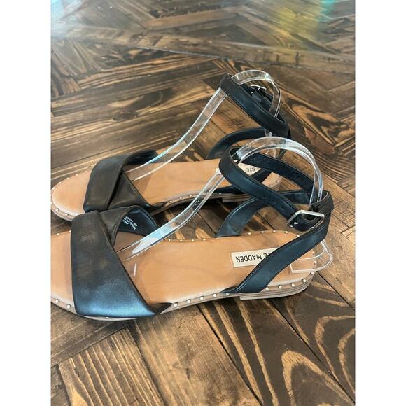 Steve Madden Faux Leather Studded Sandals Women 10 Preppy Wedding Neutral Summer - Picture 4 of 7